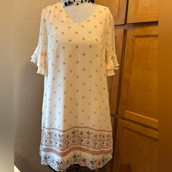 Tacera Dresses & Skirts - Tacera Light Peach Floral Ruffle Sleeve Dress Petite Large